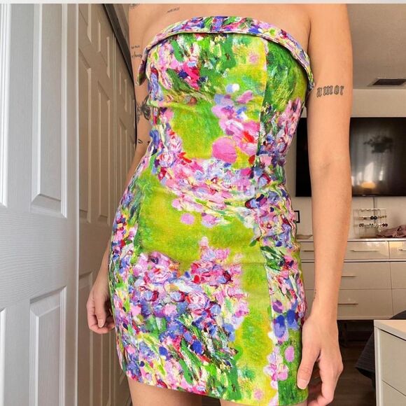 MOTF by SHEIN Strapless Floral Mini Dress – Viscose Linen Blend – Size Small - Picture 2 of 8